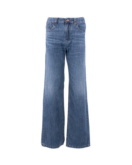 Shop BRUNELLO CUCINELLI  Jeans: Brunello Cucinelli Loose five-pocket trousers in light denim with Shiny Tab.
Zip closure with button.
Front pockets.
Back patch pockets.
Nickel-free monili decoration.
Composition: 100% cotton.
Made in Italy.. MH192P5808-C8982